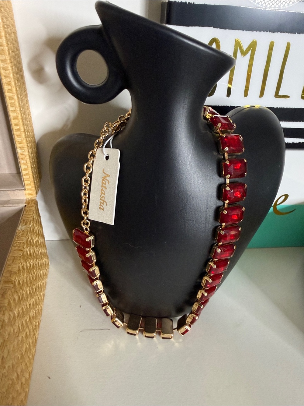 NATASHA 🔥 Elegant Red Glass Gemstone Necklace - Women Jewelry